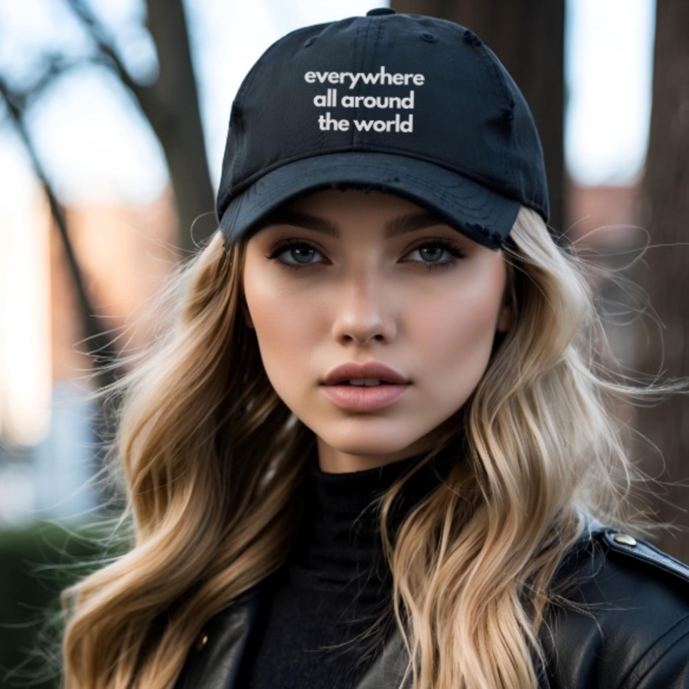 STRAY KIDS 'Everywhere All Around the World' Black Distressed Cap NEW